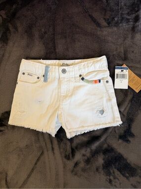 Polo RALPH LAUREN Girls 6 Denim Shorts WHITE Distressed CUT OFF JEANS NWT